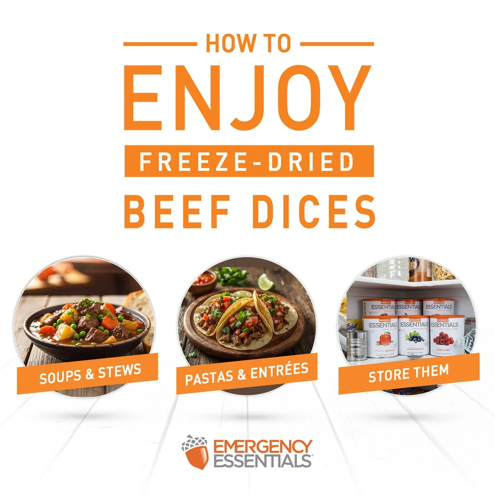 Emergency Essentials® Freeze-Dried Beef Dices Large #10 Can (Cooked) - Image 3