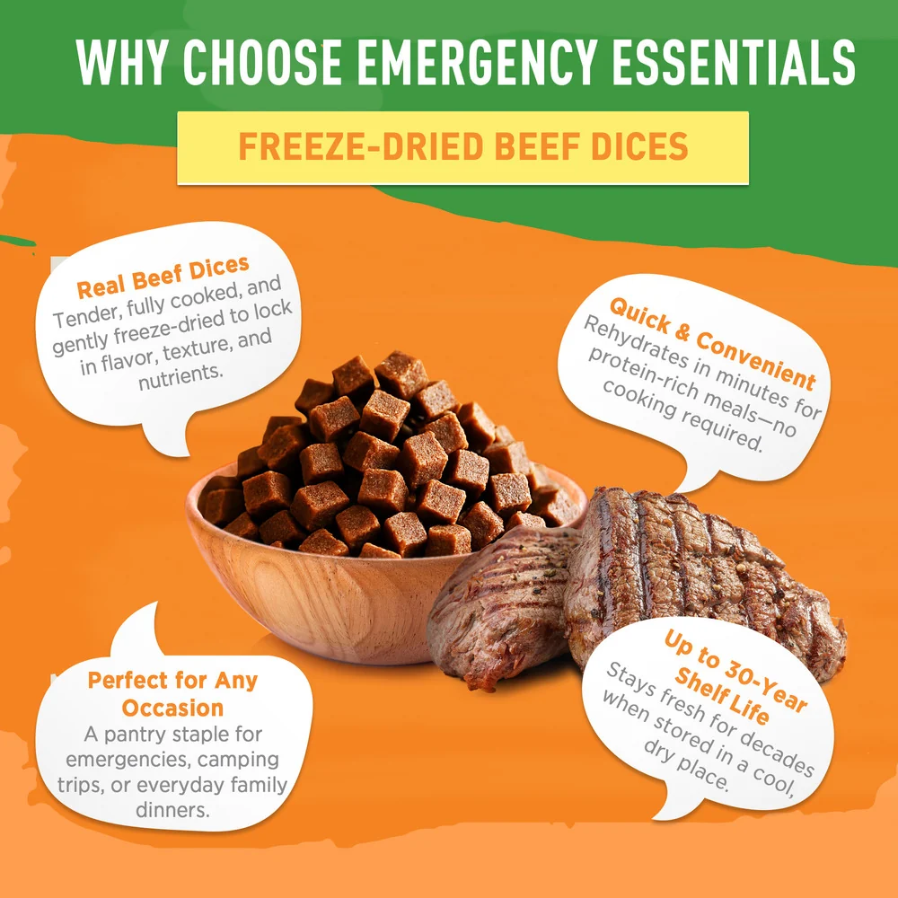Emergency Essentials® Freeze-Dried Beef Dices Large #10 Can (Cooked) - Image 5